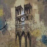 Tableau Notre Dame peinture originale signée 1964