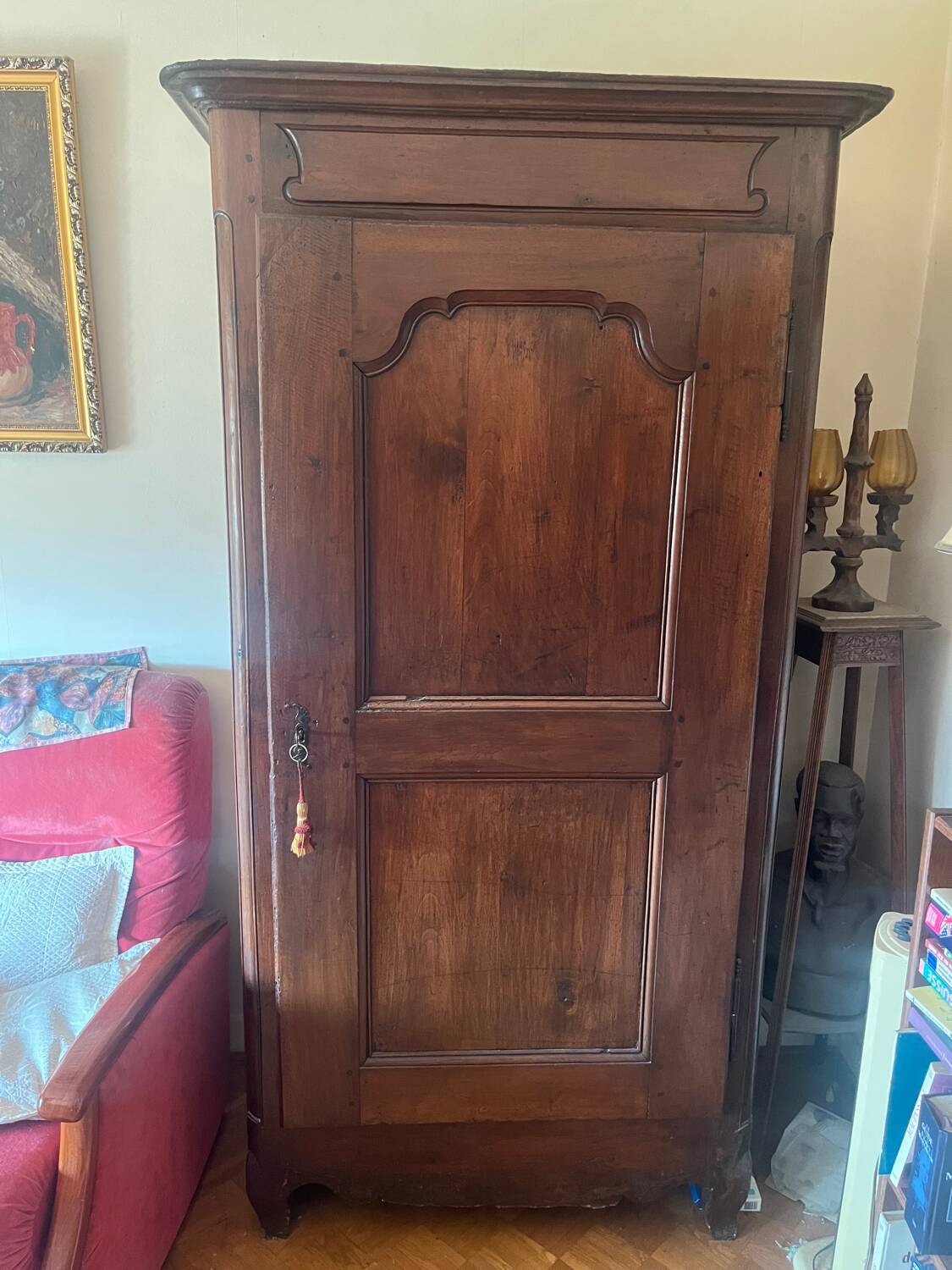 Antique wardrobe with 1 door, solid wood — provincial Louis XV style — XVI