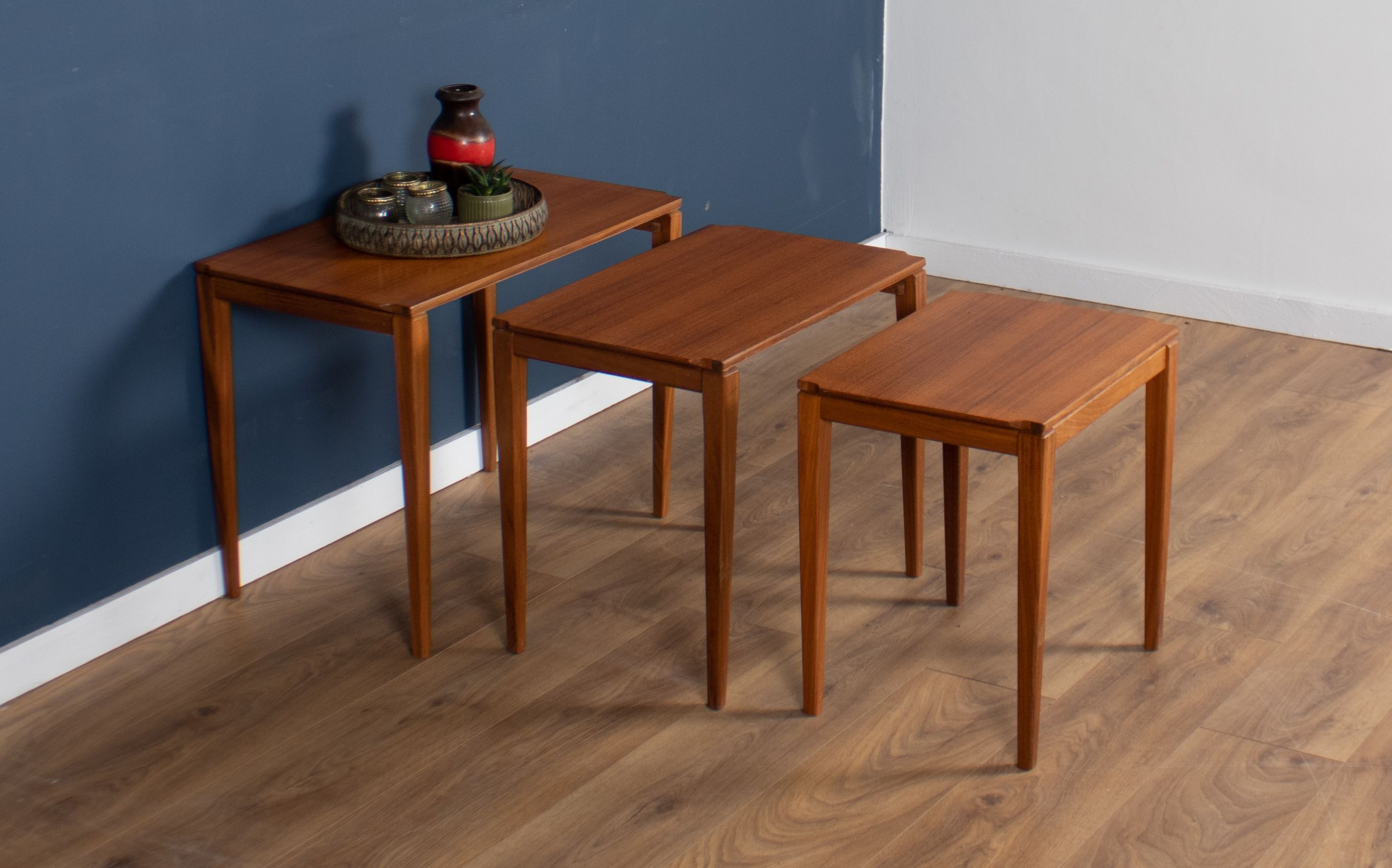 Retro teak 1960s midcentury gordon russell nest of tables in walnut & teak c.1960