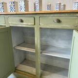 Antique green patinated grand buffet – 4 doors & 4 drawers – Wooden top