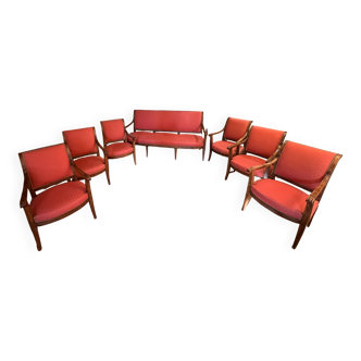 Empire living room set: gondola bench with 4 legs + 6 matching armchairs