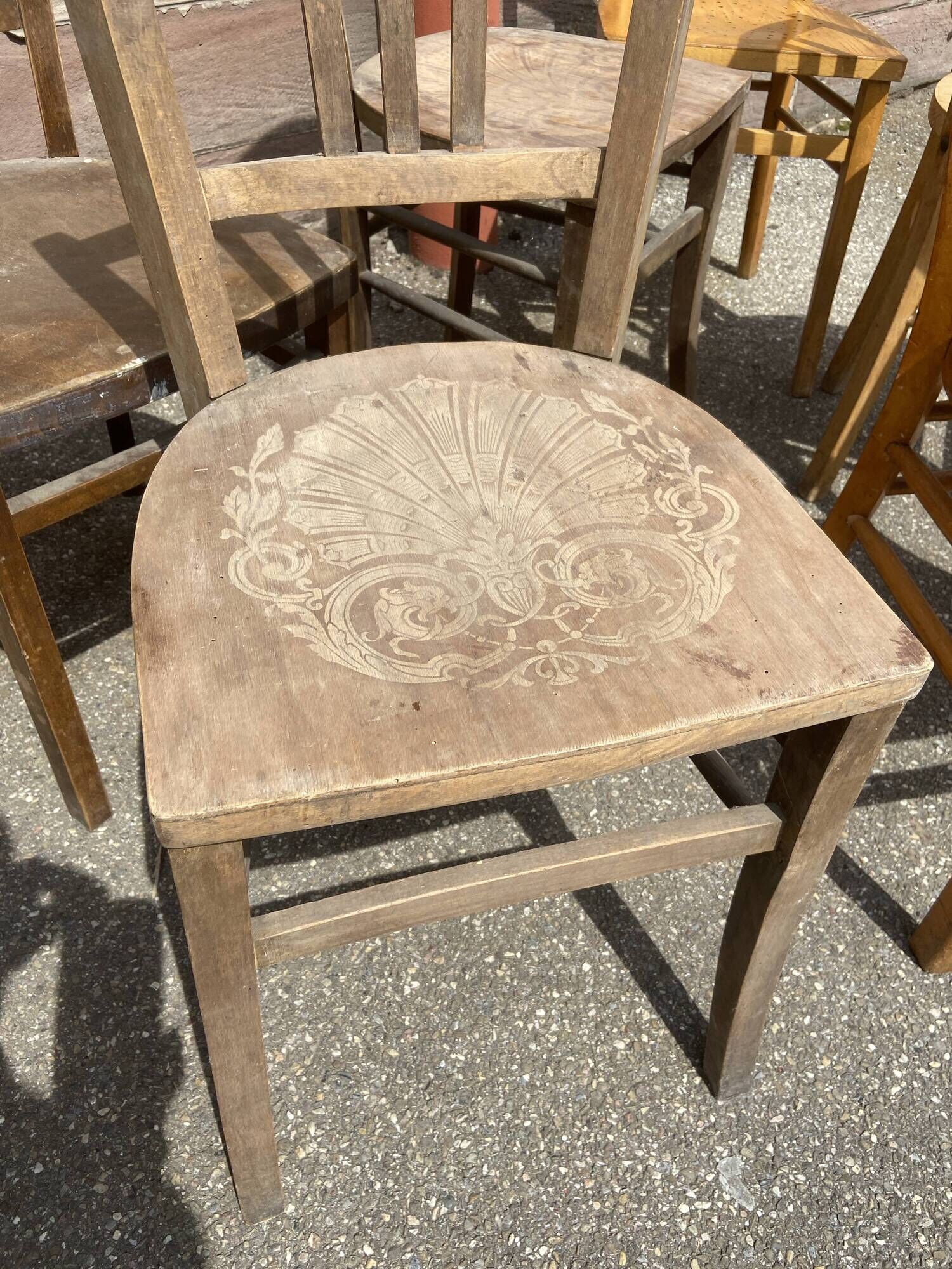 Lot of 15 bistro chairs vintage wood café mismatched