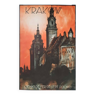 Affiche Originale de 1930 par Stephan Norblin - Krakow chemins de fer de l'état Polonais