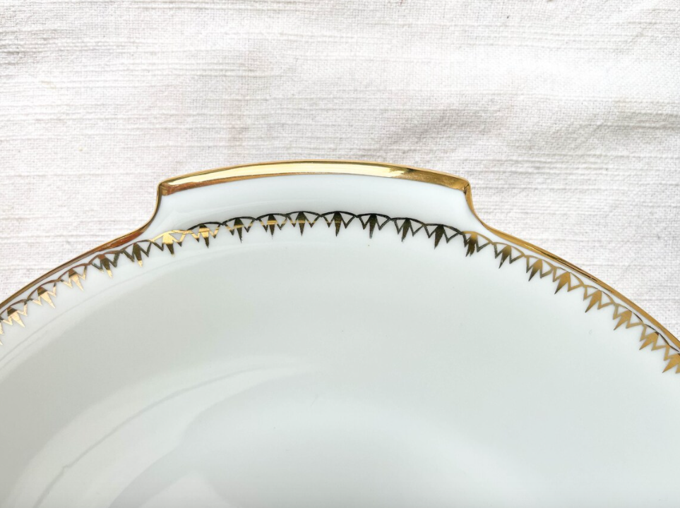 Golden white porcelain pie dish from Sologne Lamotte 6