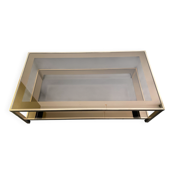 Table basse en verre fumé plaqué or 24 carats, sélection Dewulf par Belgo Chrom.