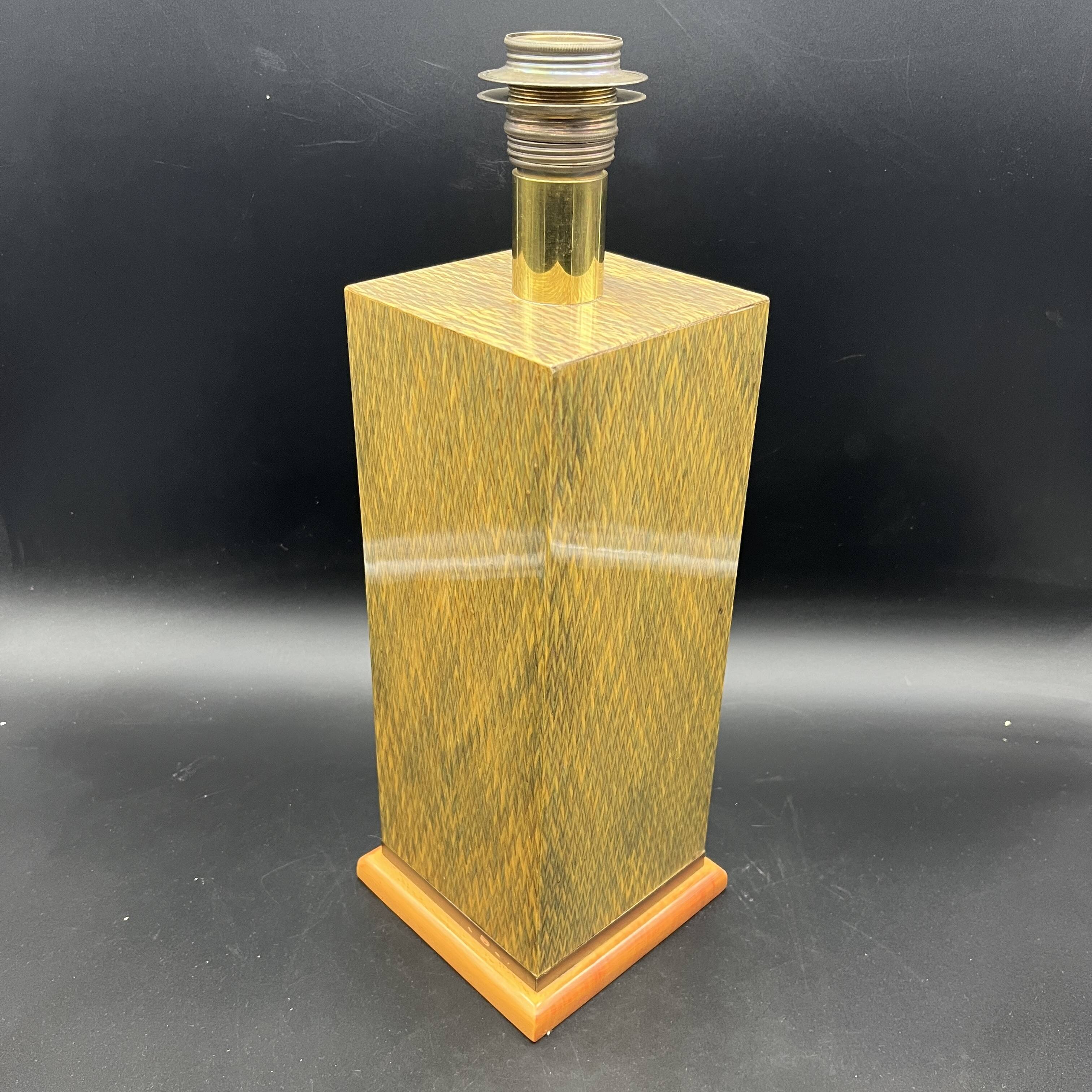 Lamp base in varnished marquetry and gilded brass Jean Claude Mahey