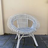 Vintage white rattan armchair