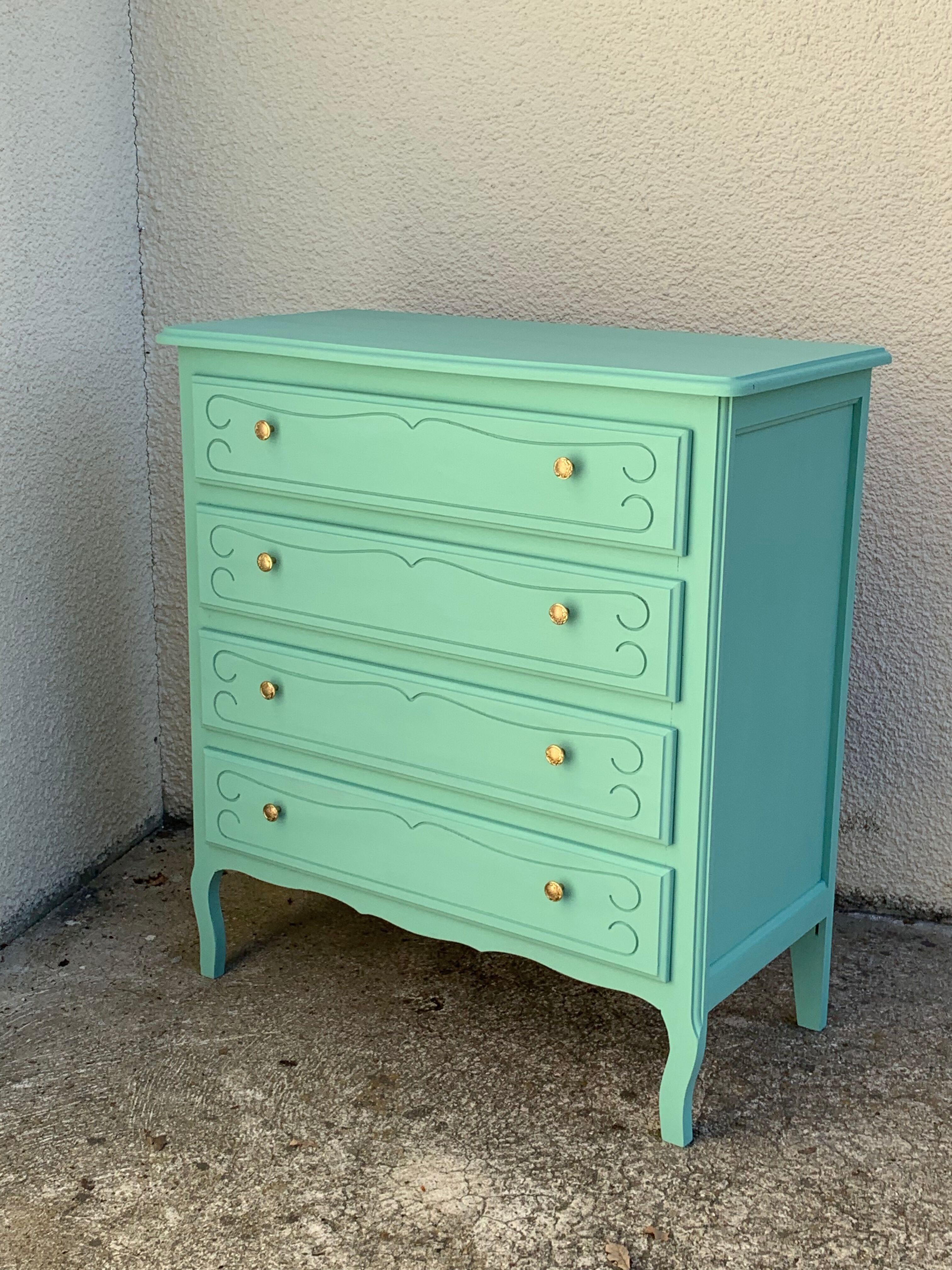 Vintage mint green chest of drawers 1950