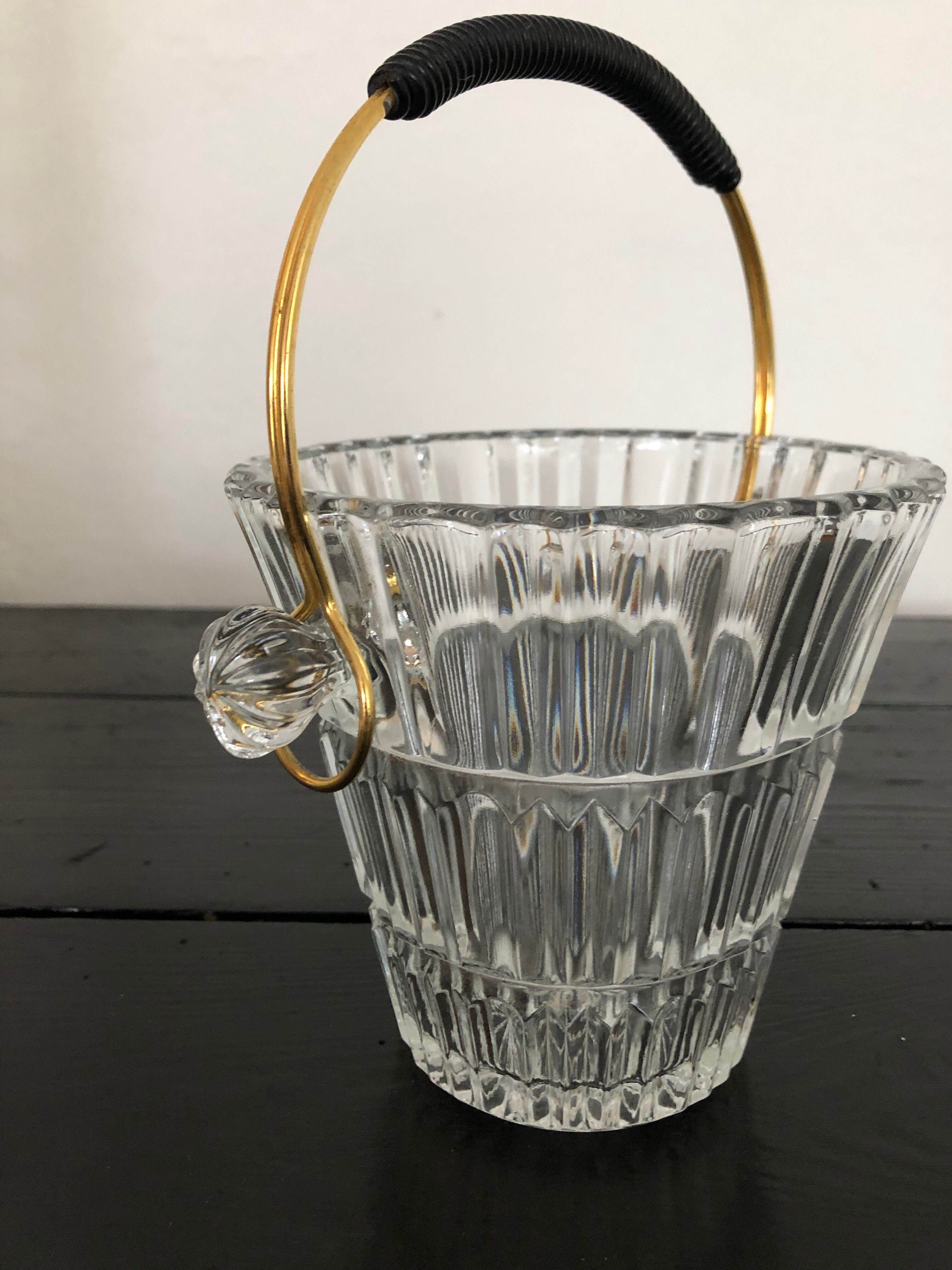 Vintage brass and wire scoubidou ice bucket
