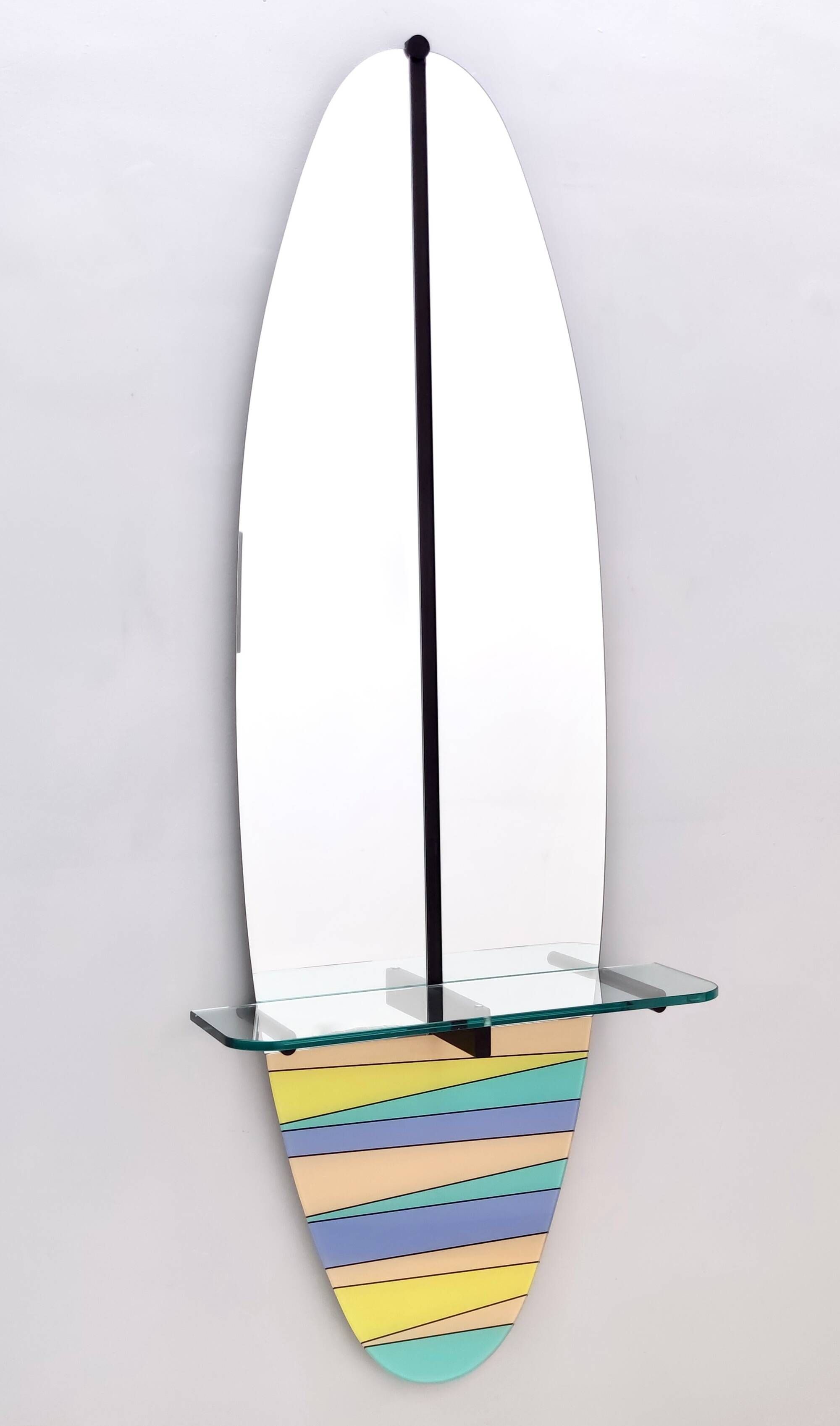 Postmodern Oval Wall-Mounted Entryway Mirror and Console Table with Glass T