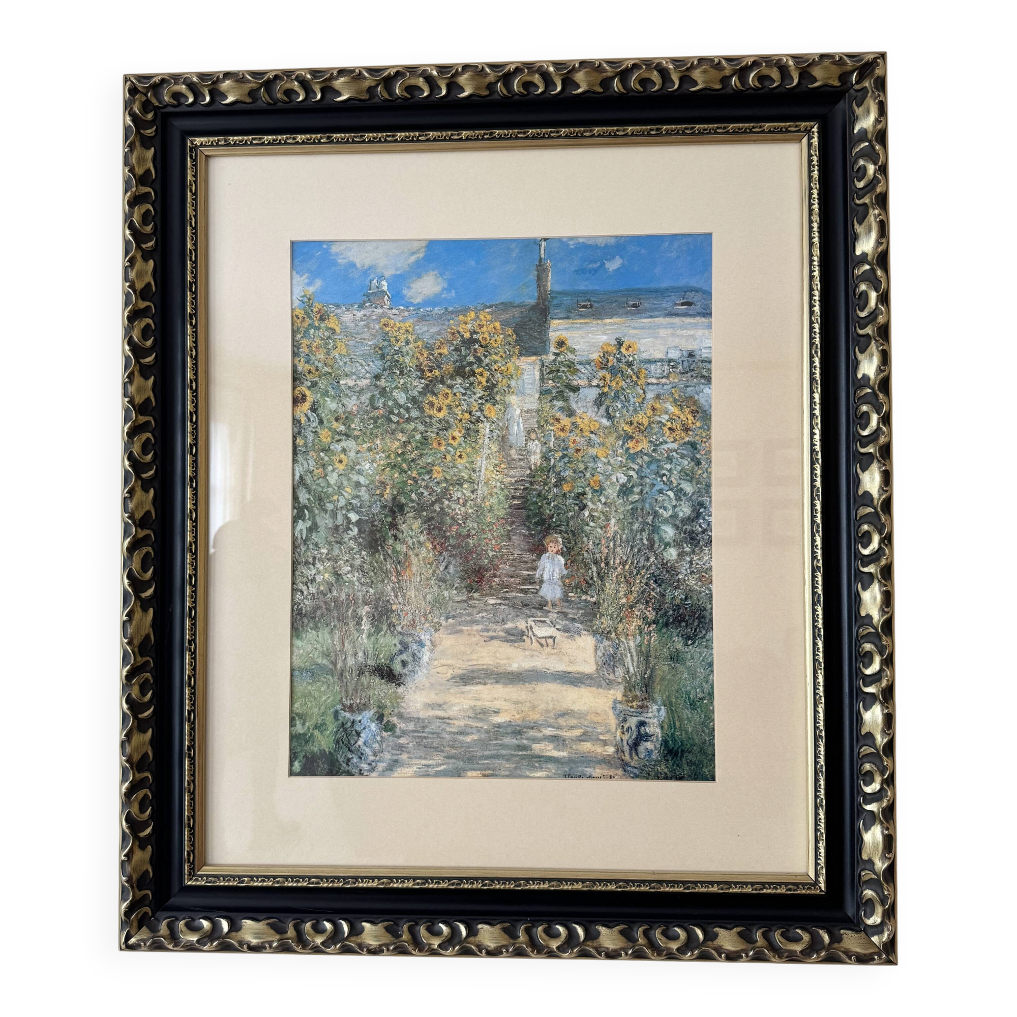 Tableau encadré reproduction Monet "Le Jardin à Vétheuil" 85x73 cm