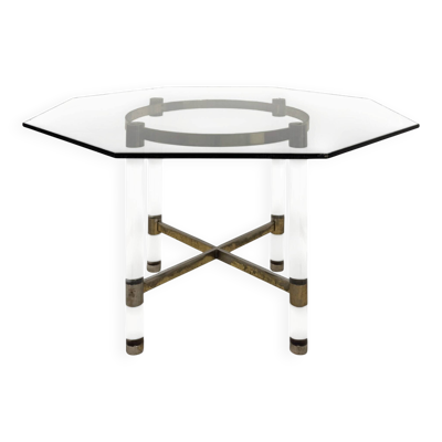 Table en laiton et verre acrylique par Sandro Petti pour Metalarte, 1970
