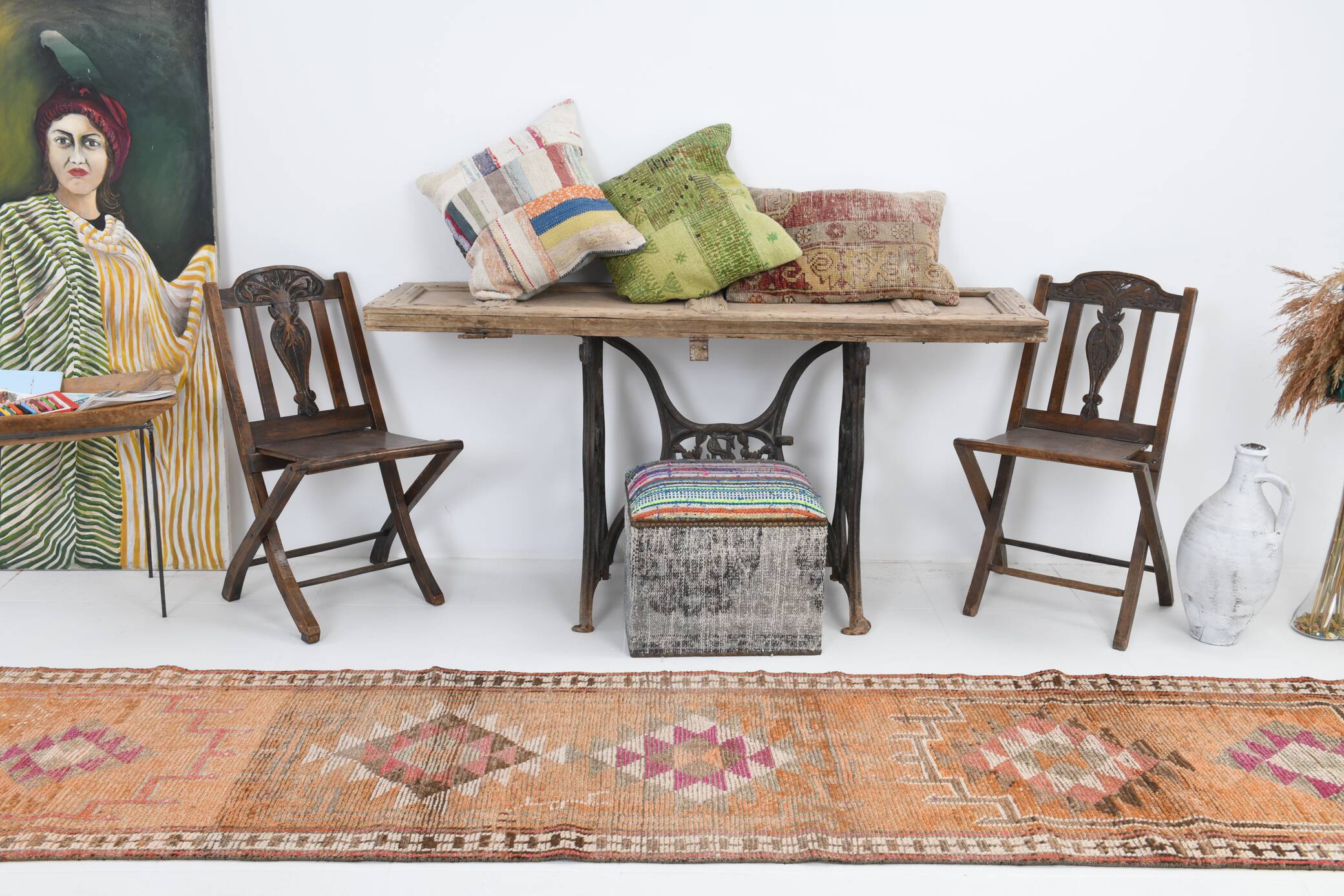 3x13 Orange Beige Vintage Runner Rug, 78x404Cm SK 6391