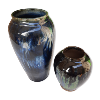 Meeting of 2 vintage vases in glazed stoneware