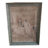 Old painter's canvas embedded in a 19th century gilded wood frame
