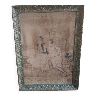 Old painter's canvas embedded in a 19th century gilded wood frame