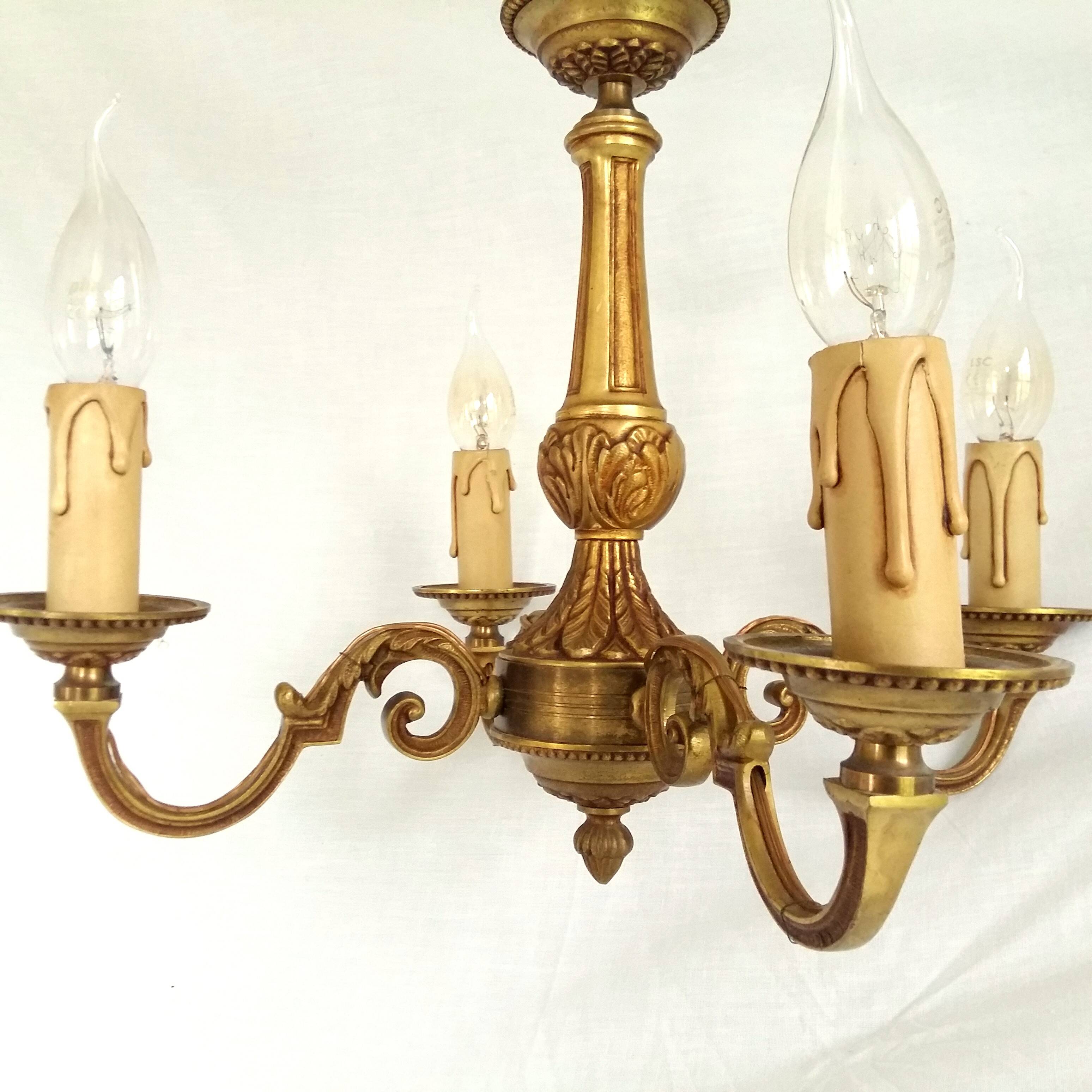 Four Arm Bronze Chandelier.  Bronze Ornate Rococo/Baroque/Louis XV Style Period Lighting
