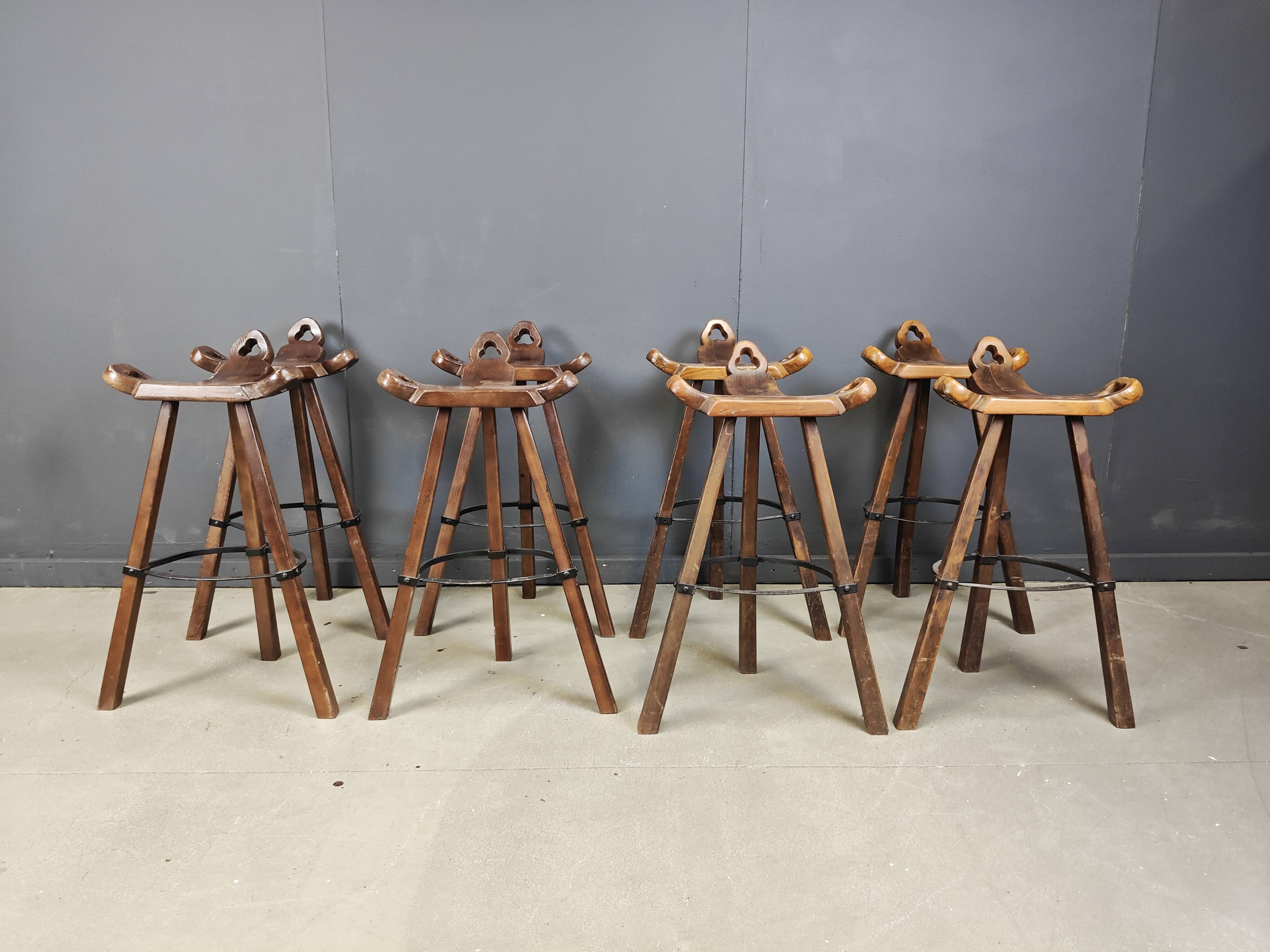 Mid century brutalist bar stools - set of 8, 1960s