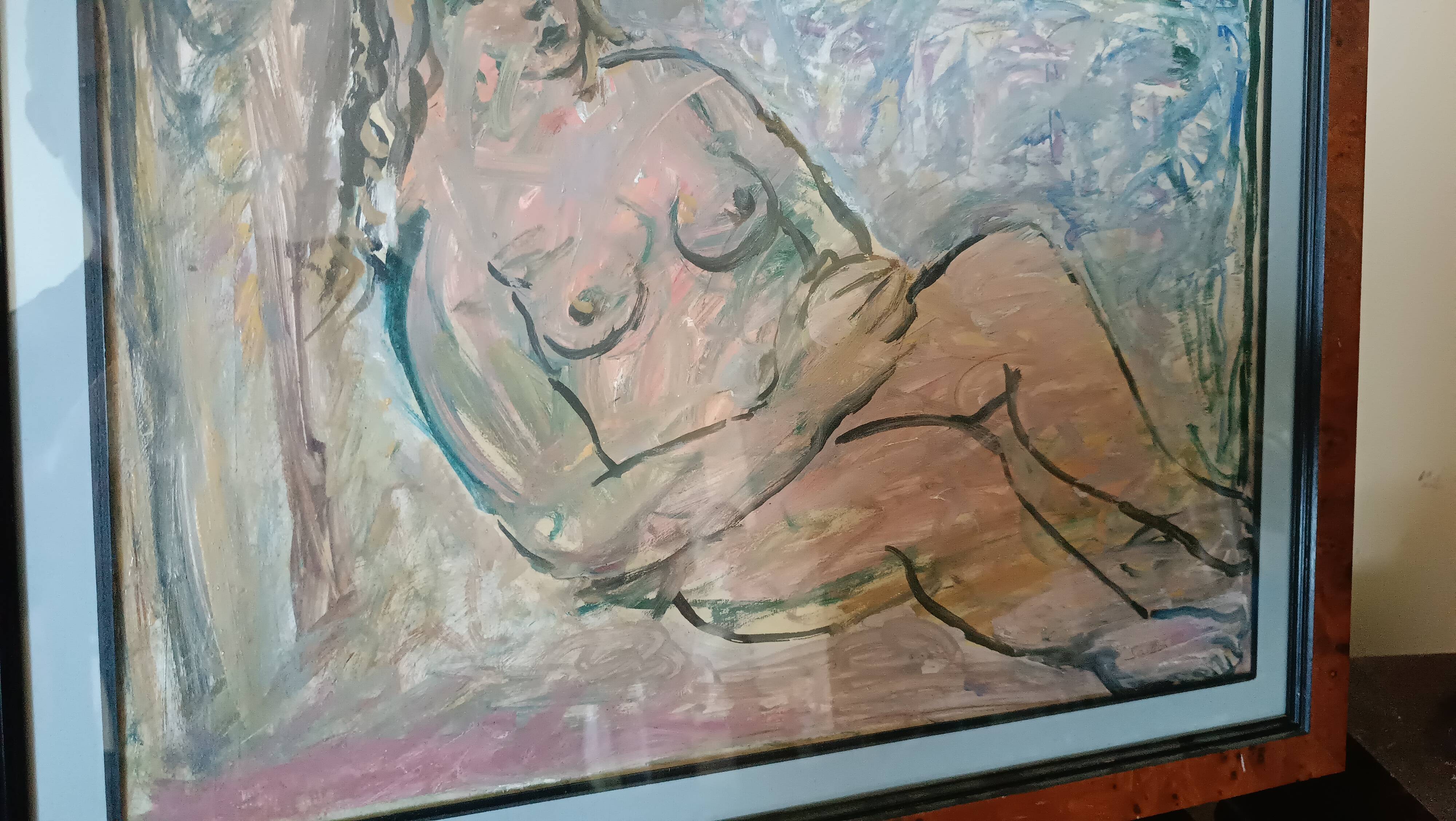 Mixed media painting on bare cardboard by Bruno Saetti