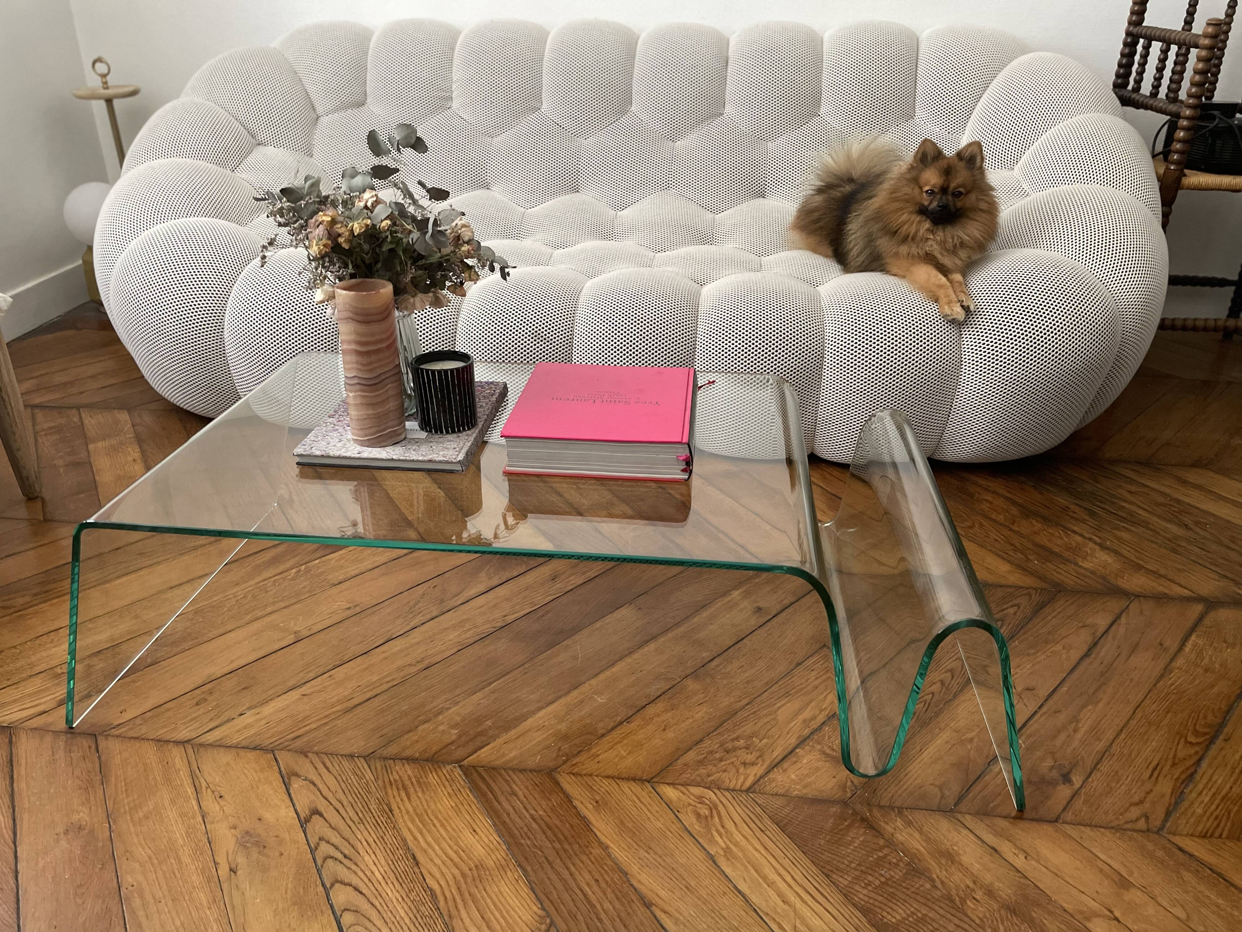 Vintage coffee table in curved corrugated tempered glass minimalist design