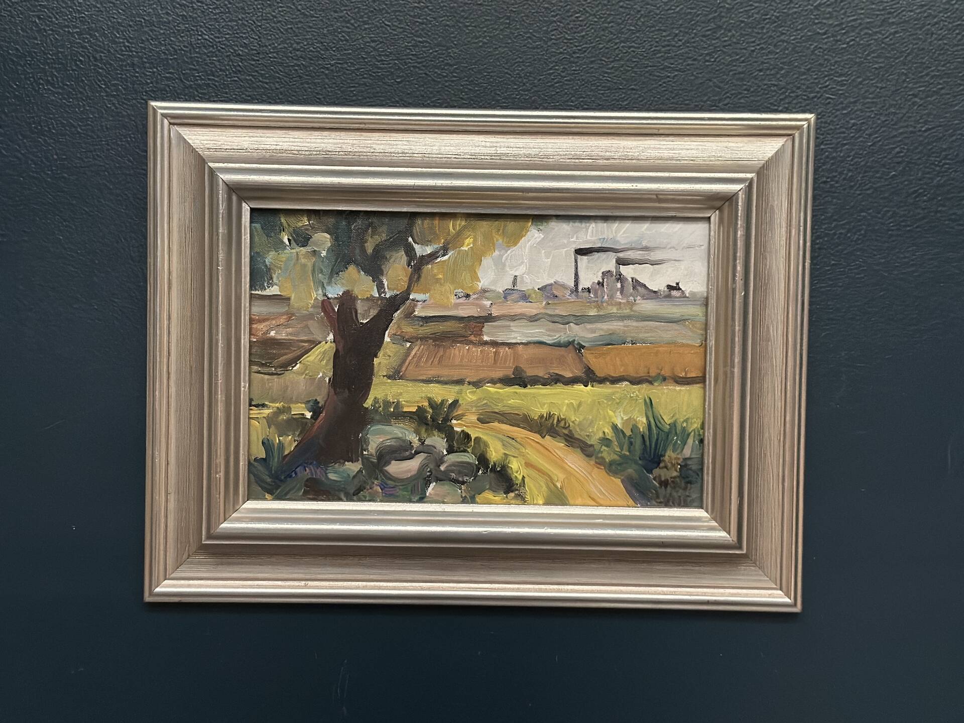 Original Swedish Oil on Canvas – "Industrial Landscape" – Signed – Vintage and Framed