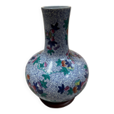 CHINA Polychrome porcelain vase decorated with butterflies Signed under the base 43cm