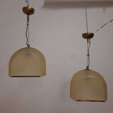 Pair of Lamperti vintage chandeliers in fiberglass and brass