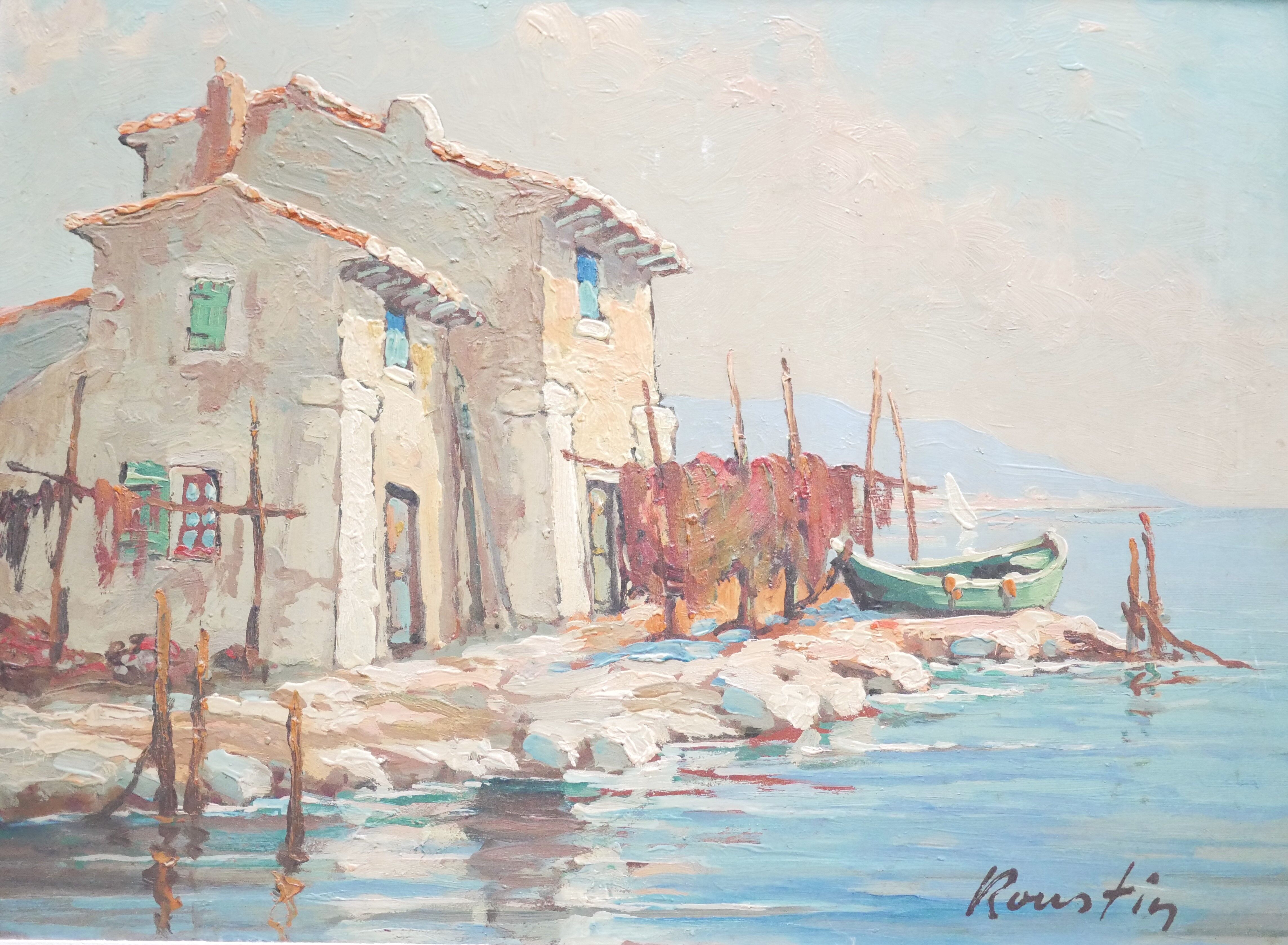 Old painting, oil on panel signed Roustin