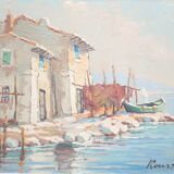 Old painting, oil on panel signed Roustin