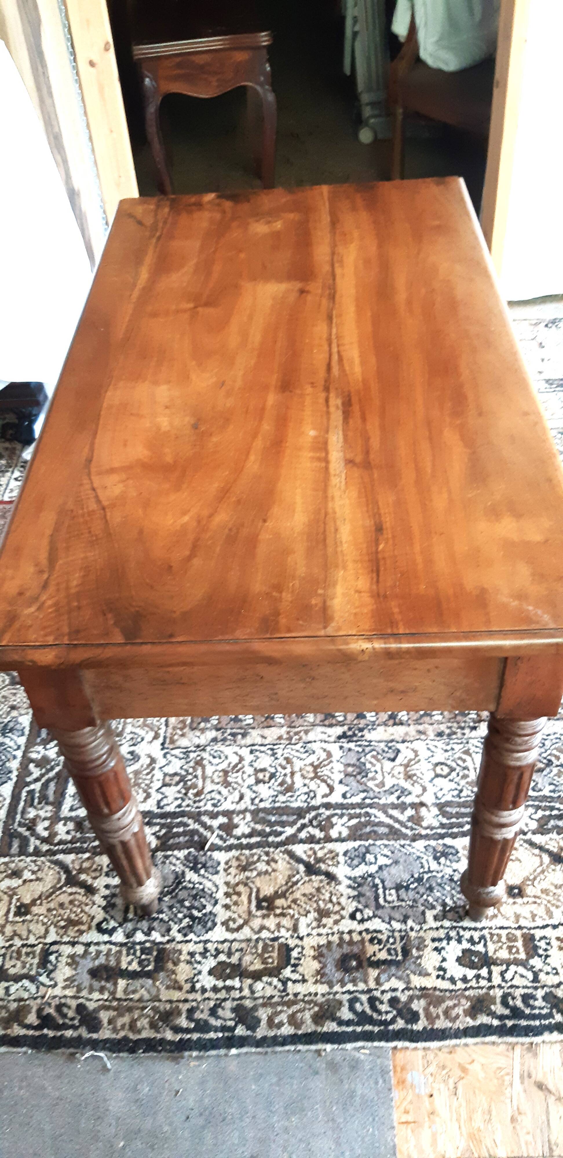 Rustic flat desk old 19th century farmhouse table in walnut