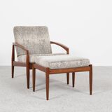Midcentury Danish Paper Knife chair and ottoman in teak by Kai Kristiansen