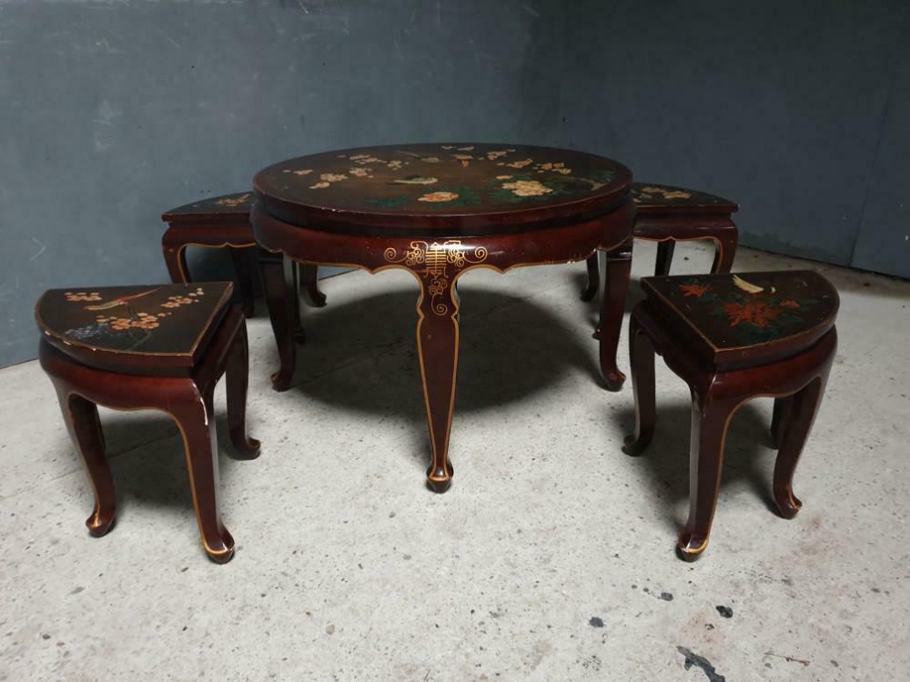 Antique Japanese coffee table with stools