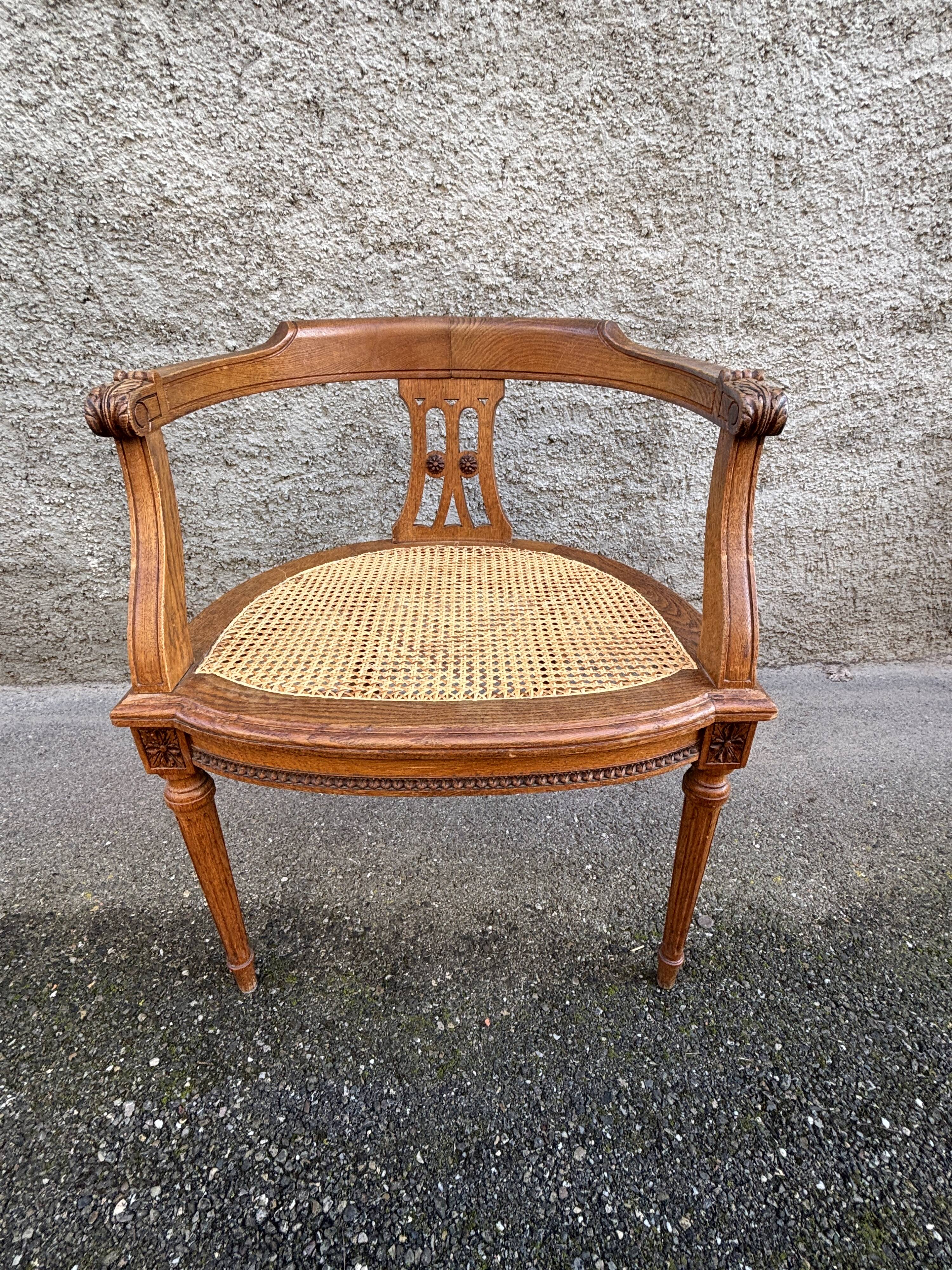 American office chair Louis XVI style wood and caning 1900