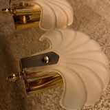 Set of 2 golden "shell" wall lamps