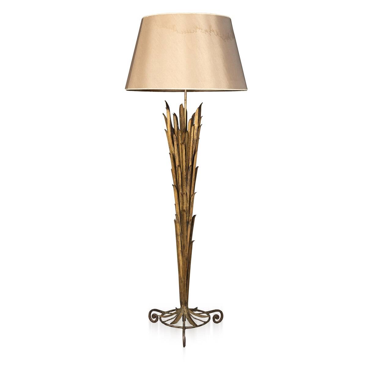 A french gilt wrought iron floor lamp, attributed to maison bagues c.1970