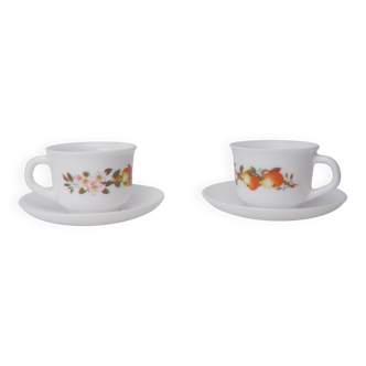 Tasses arcopal ELF avec soucoupes. Lot de 2