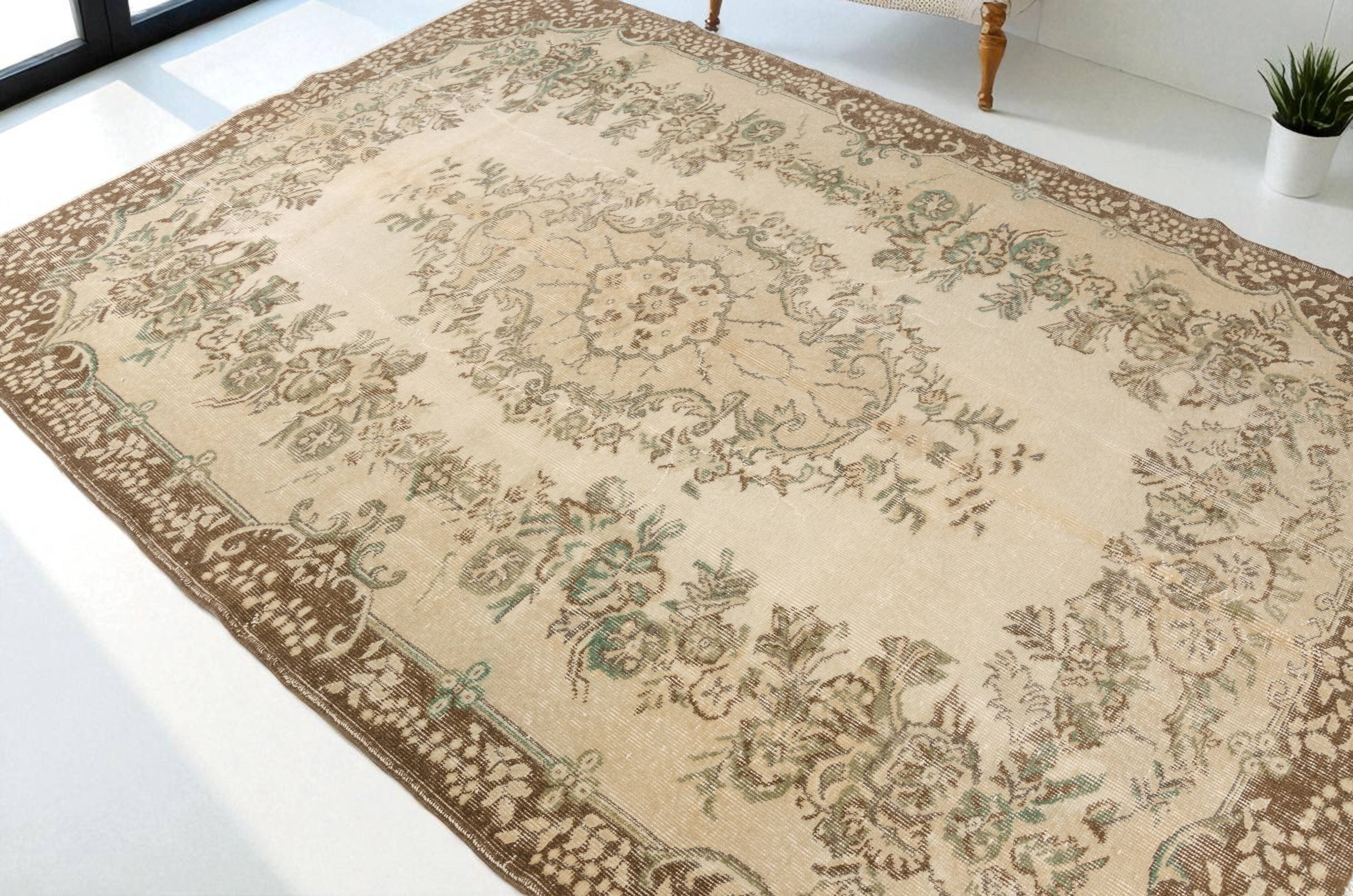 Turkish Vintage Beige Area Rug
