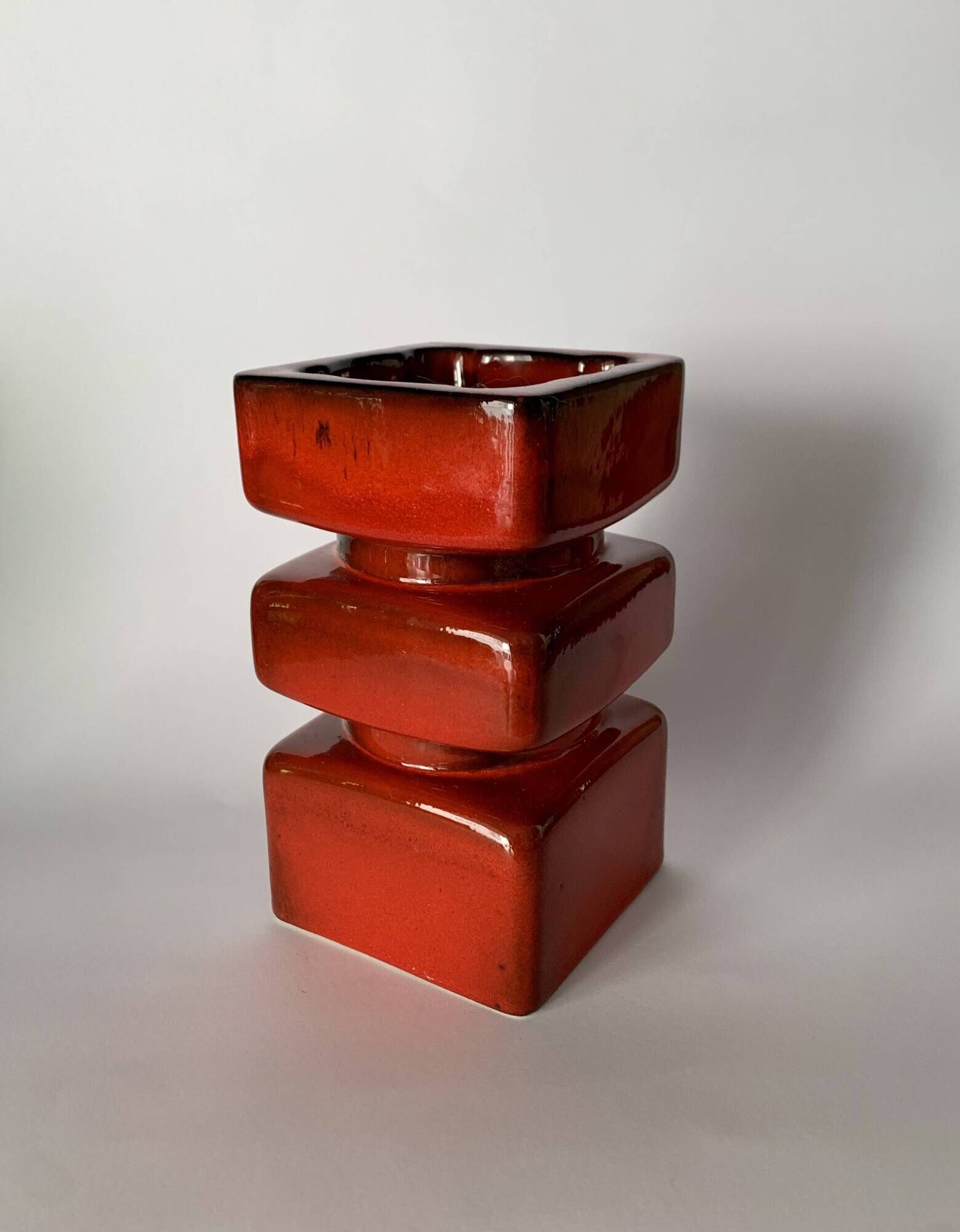 Set of 2 pottery block candleholders, 1970s