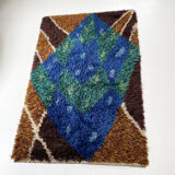 Abstract scandinavian multicolor high pile rya rug carpet, sweden, 1960s
