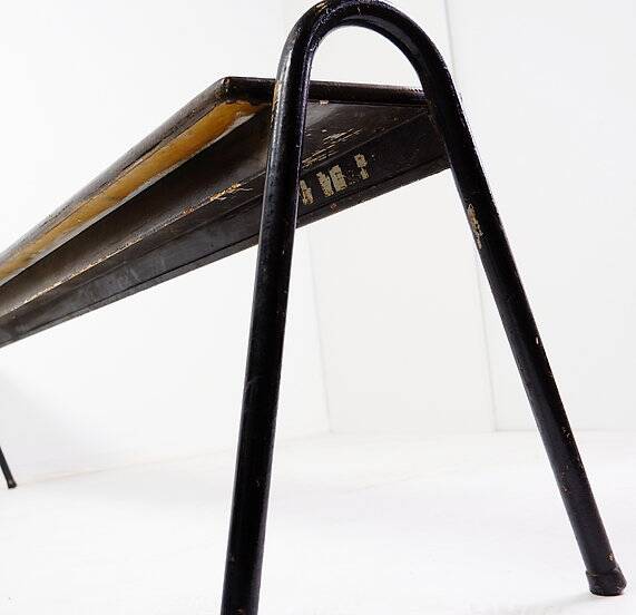 Tubax Black wood and metal bench - Minimalist design - 1950s