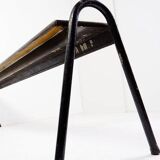 Banc en bois et métal tubulaire noir, 1950