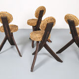 Original set of 4 tripod chairs by Frida Minet and Adrien Audoux, 1950s, France