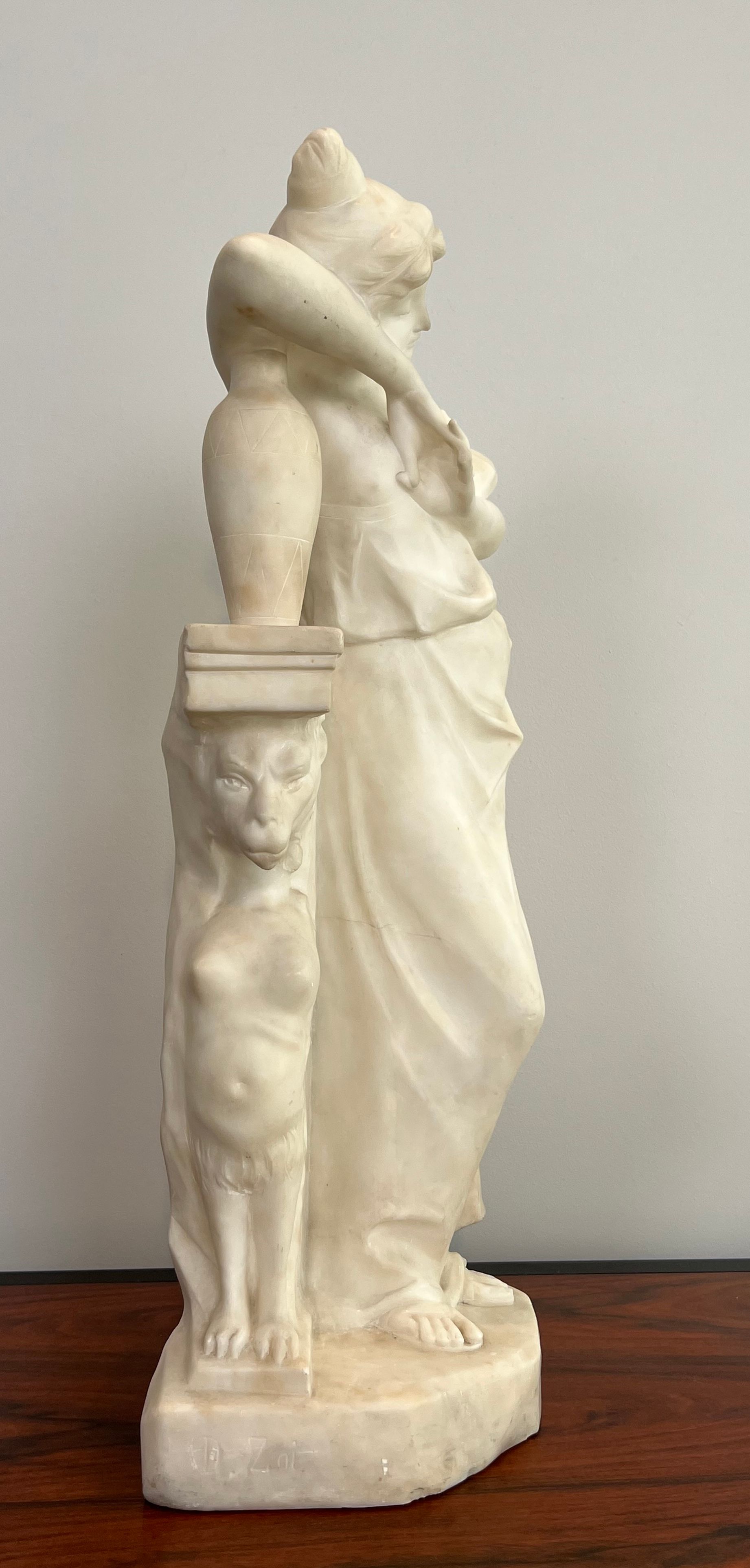 Sculpture en marbre de Carrare représentant une jeune fille romantique à la cruche signé Dante Zoi de Florence, Italie XIXème siècle