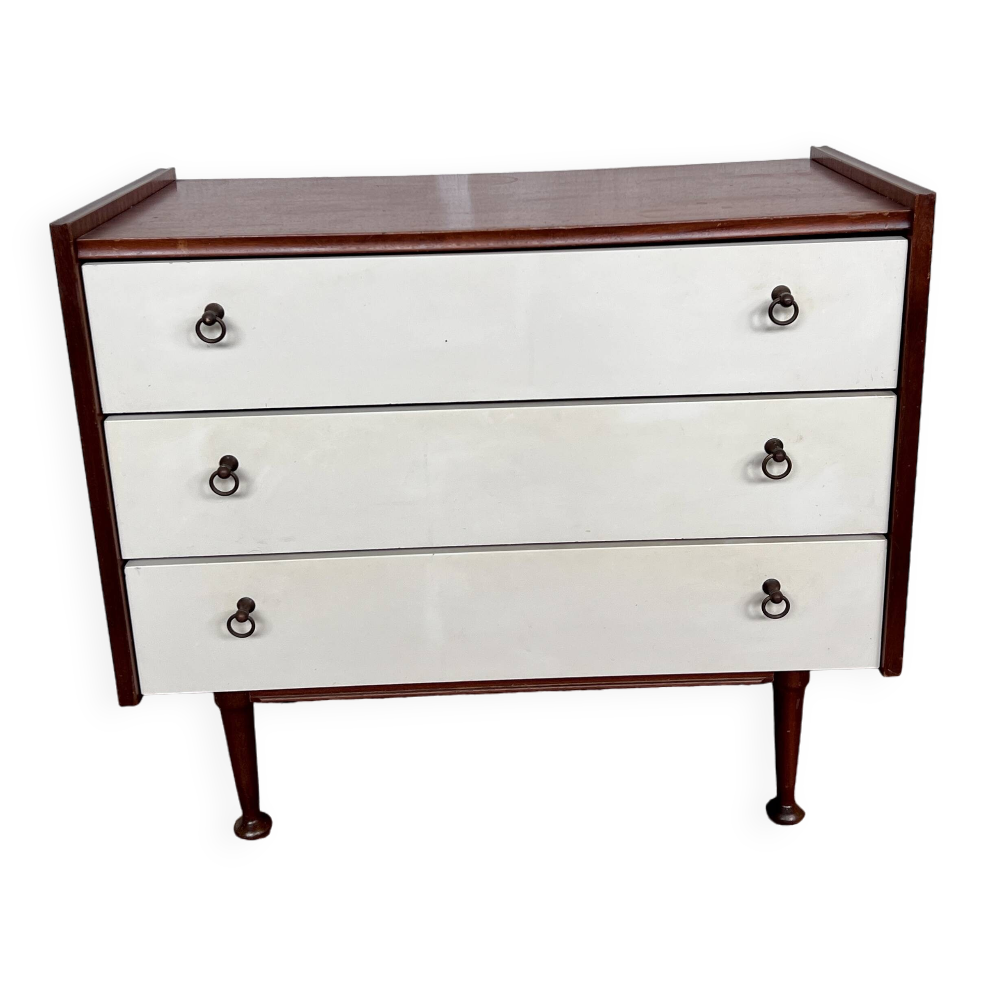 Commode en teck et tiroirs formica blanc - 1960
