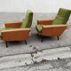 Paire de fauteuils vintage verts et skai marron