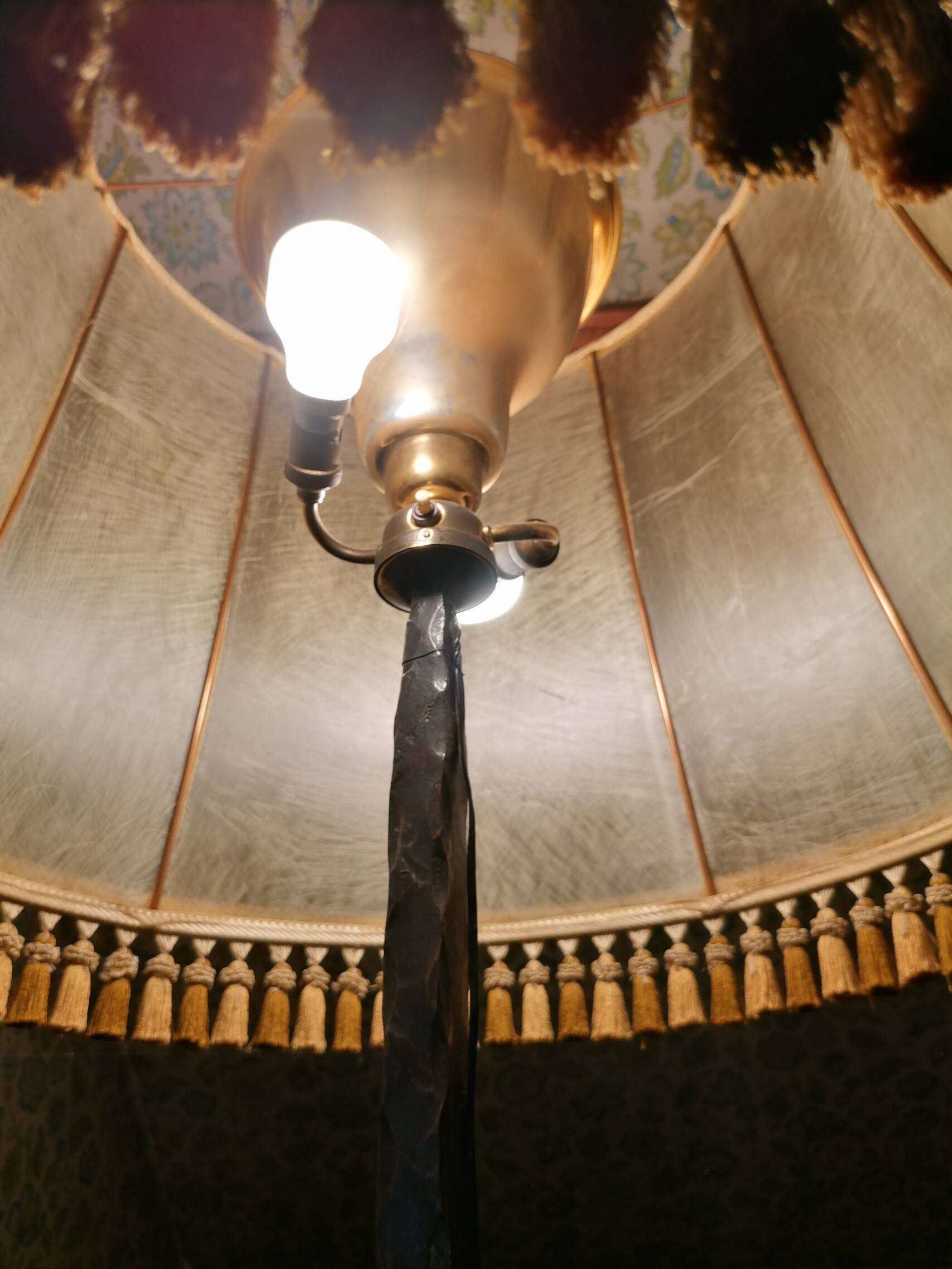 Wrought iron floor lamp.