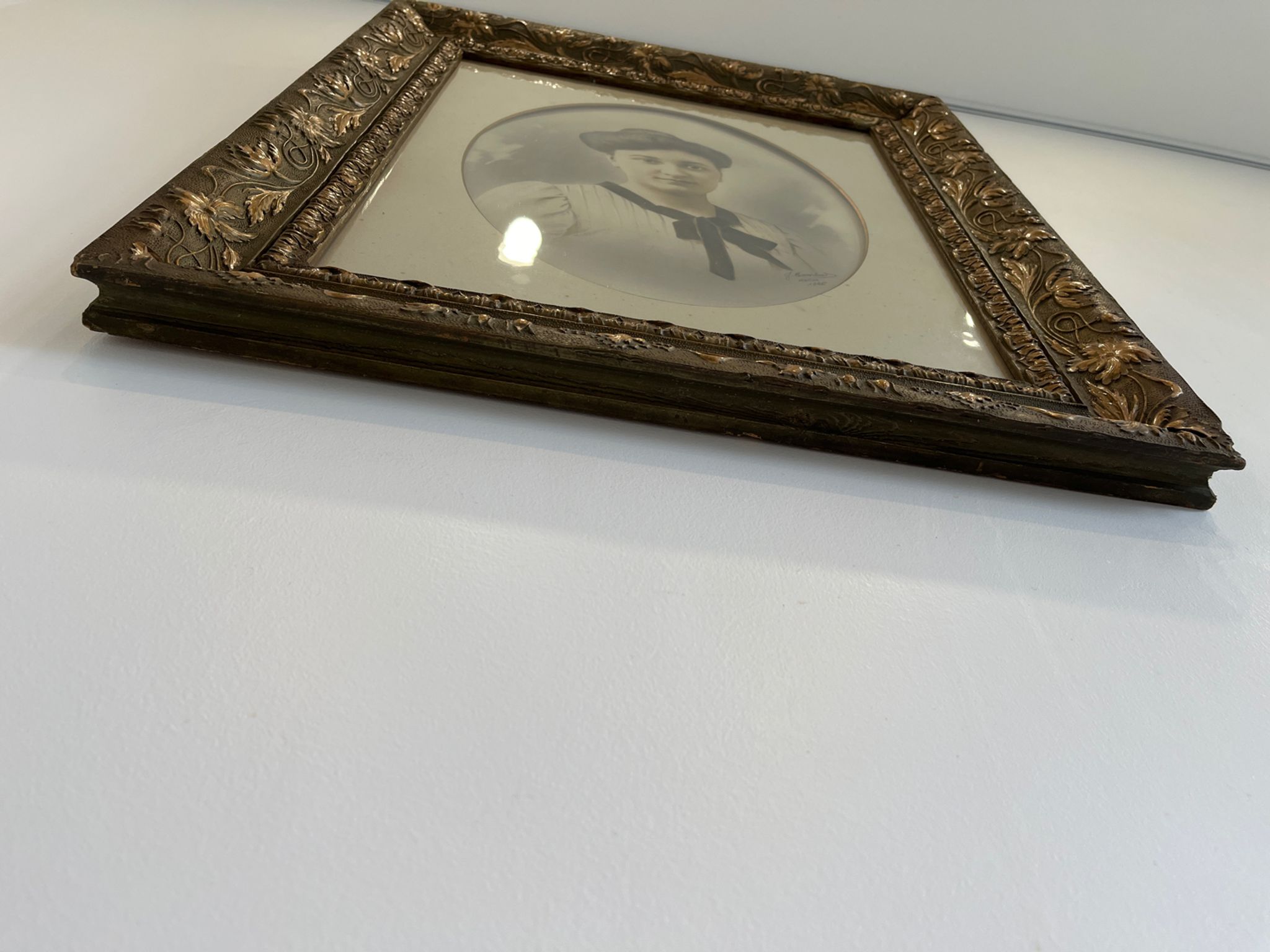 Portrait young woman photo 1926 in 1900 art nouveau frame