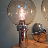 Pair of vintage wall lights in chromed metal and smoked glass, 70s
