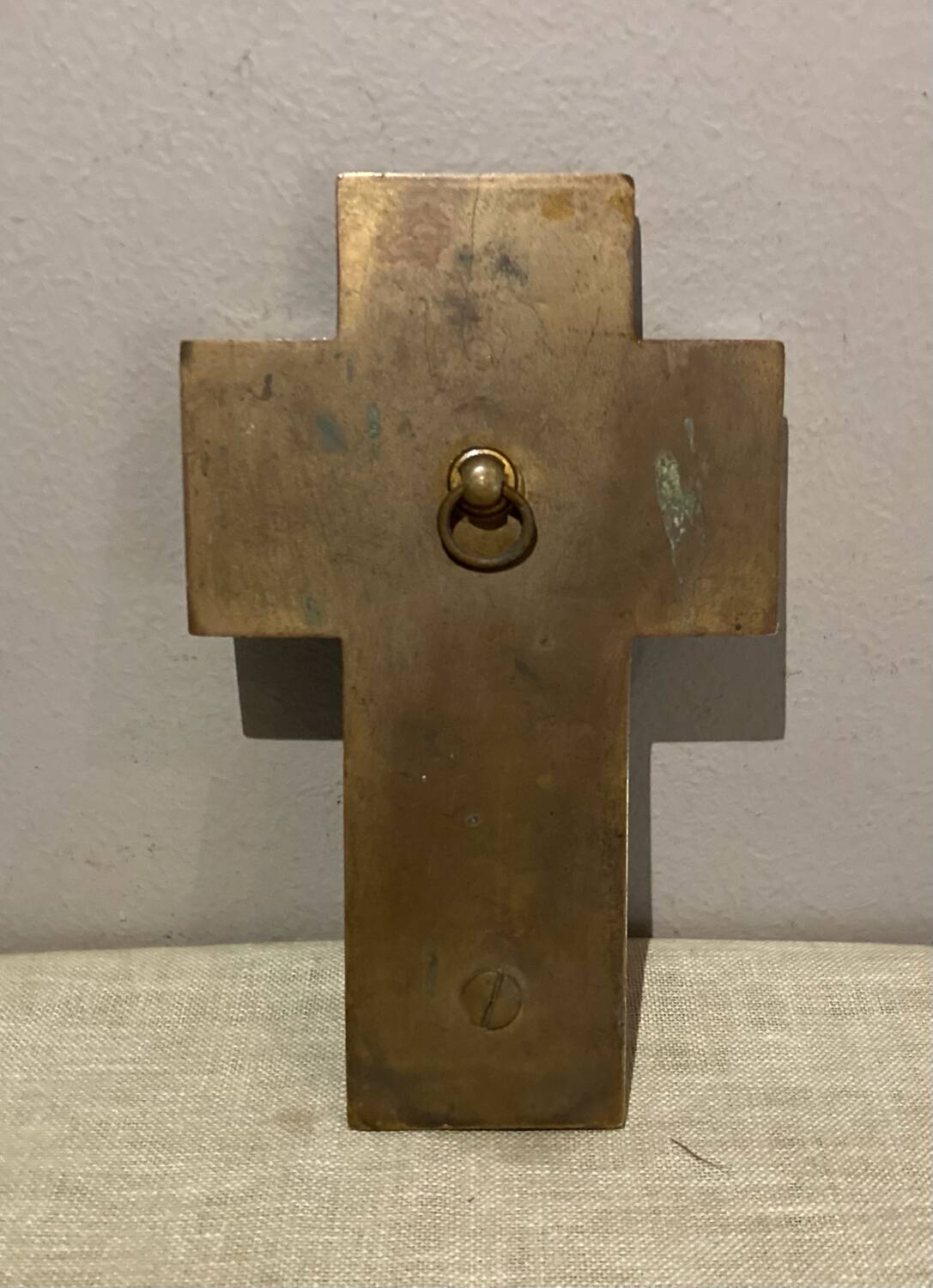 Art Deco holy water font in bronze, onyx and brass from the early 20th century