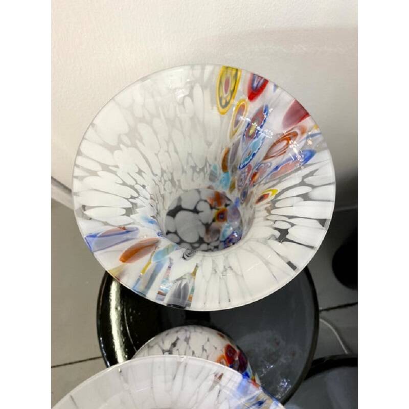 Set of 2 contemporany vases murrine sphere in murano style glass with multicolored murrine like veni